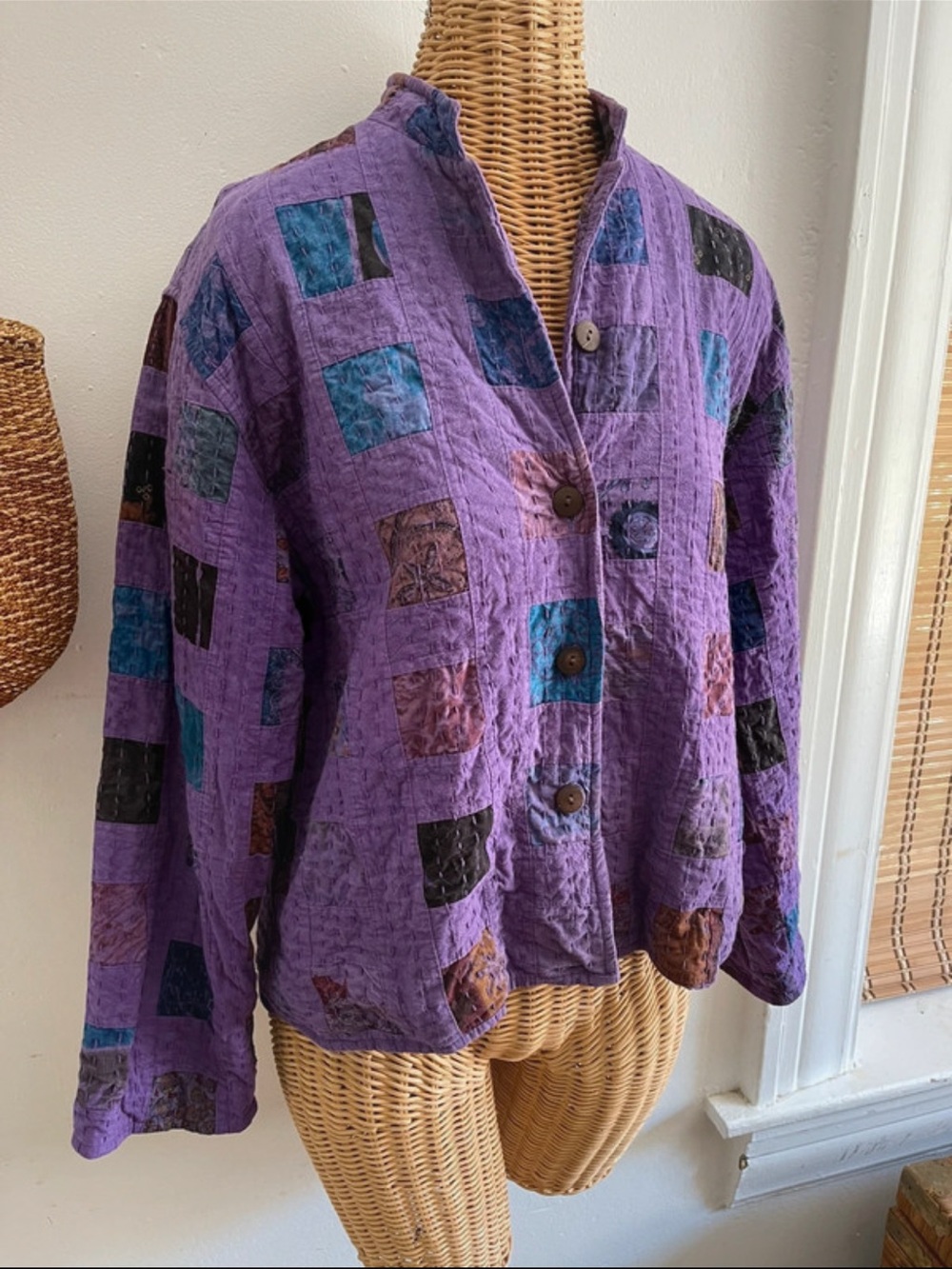 Purple Patchwork Button Front Jacket 100% Cotton